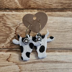 Cowhide earrings with rhinestones